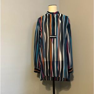 Anne Klein sheer multicolored long sleeve blouse size 12